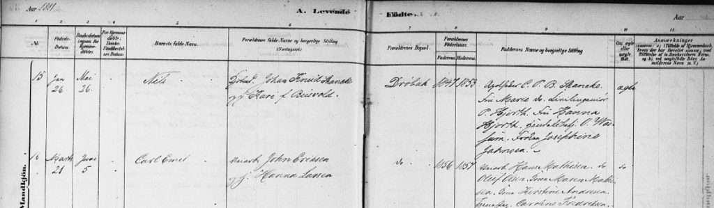 Drobak place name birth record