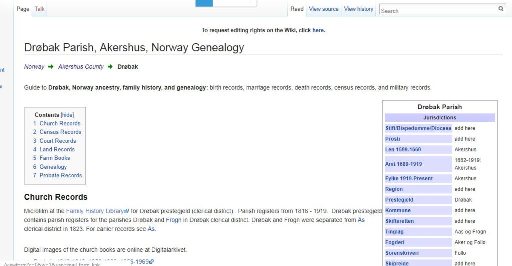 familysearch.org/wiki page of Drobak Parish, Akershus, Norway Genealogy, place names