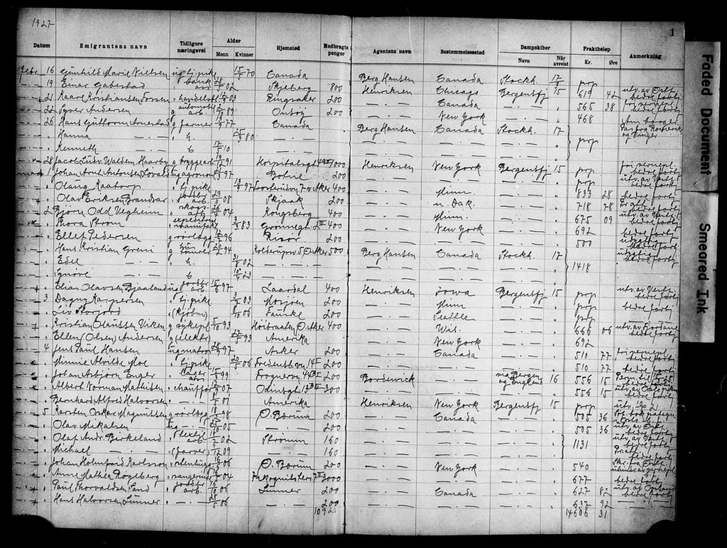 image of a Norwegian emigration record from Oslo